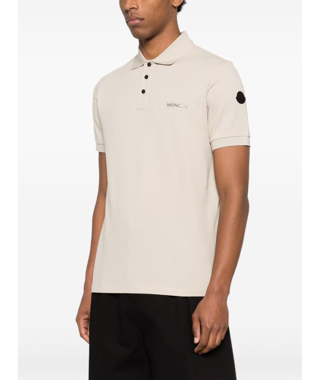 MONCLER Бежевое хлопковое поло с коротким рукавом, фото 5