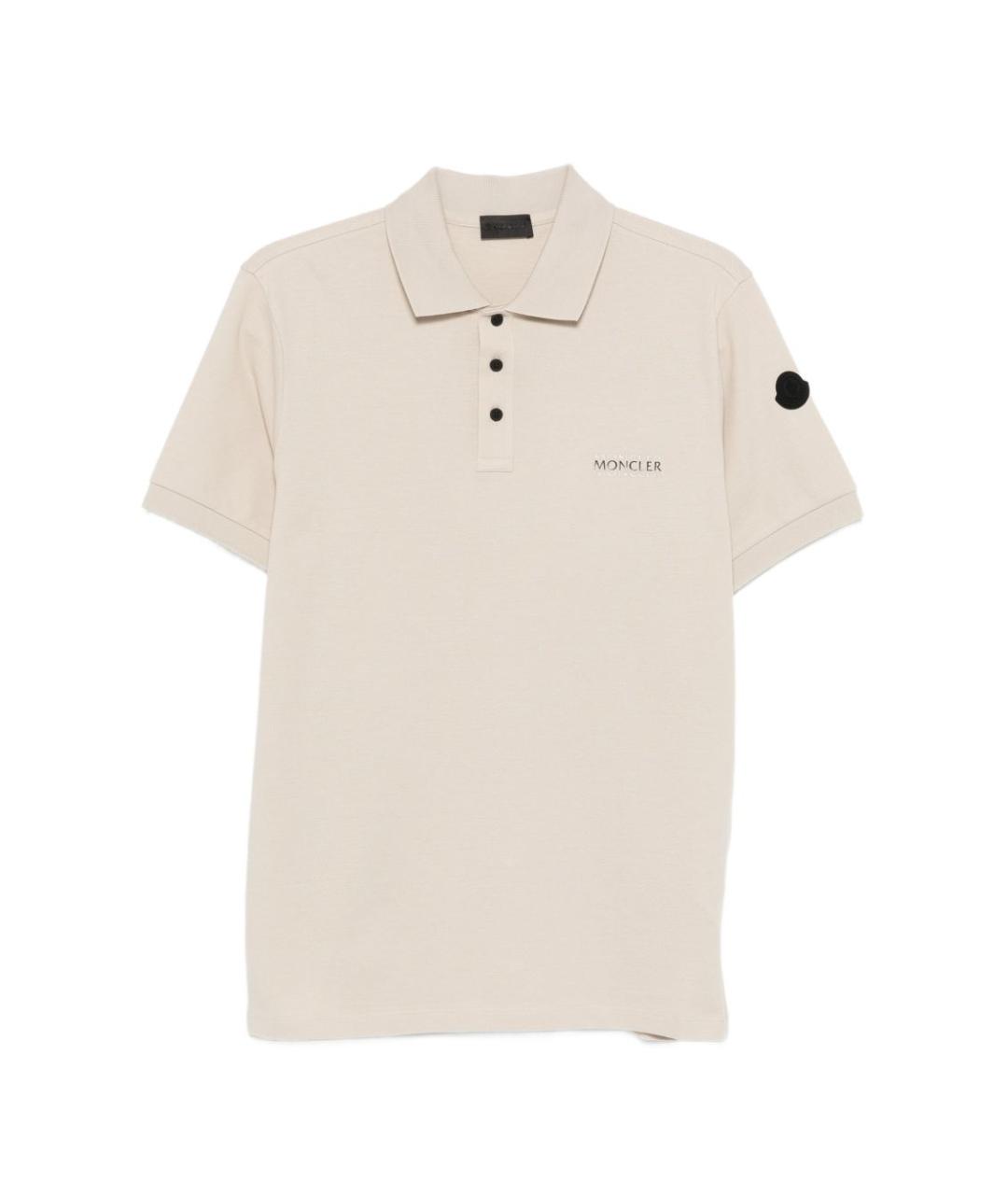 MONCLER Бежевое хлопковое поло с коротким рукавом, фото 1