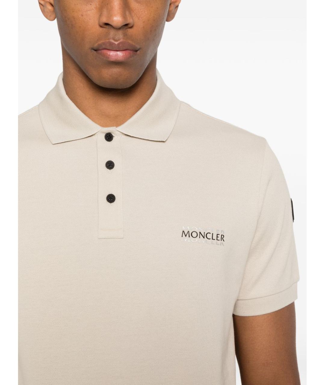 MONCLER Бежевое хлопковое поло с коротким рукавом, фото 2