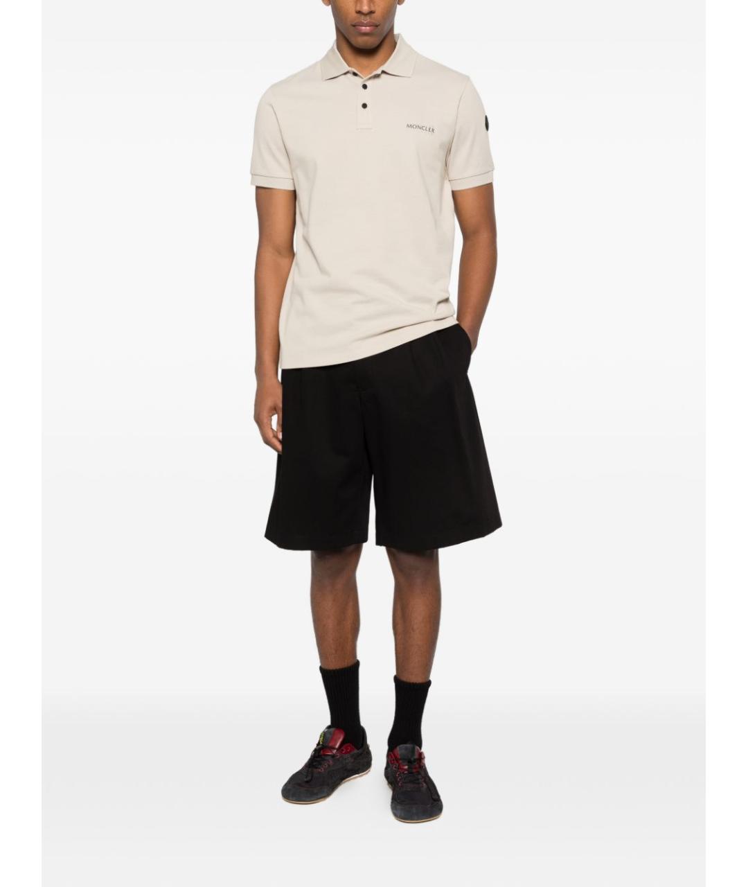 MONCLER Бежевое хлопковое поло с коротким рукавом, фото 3