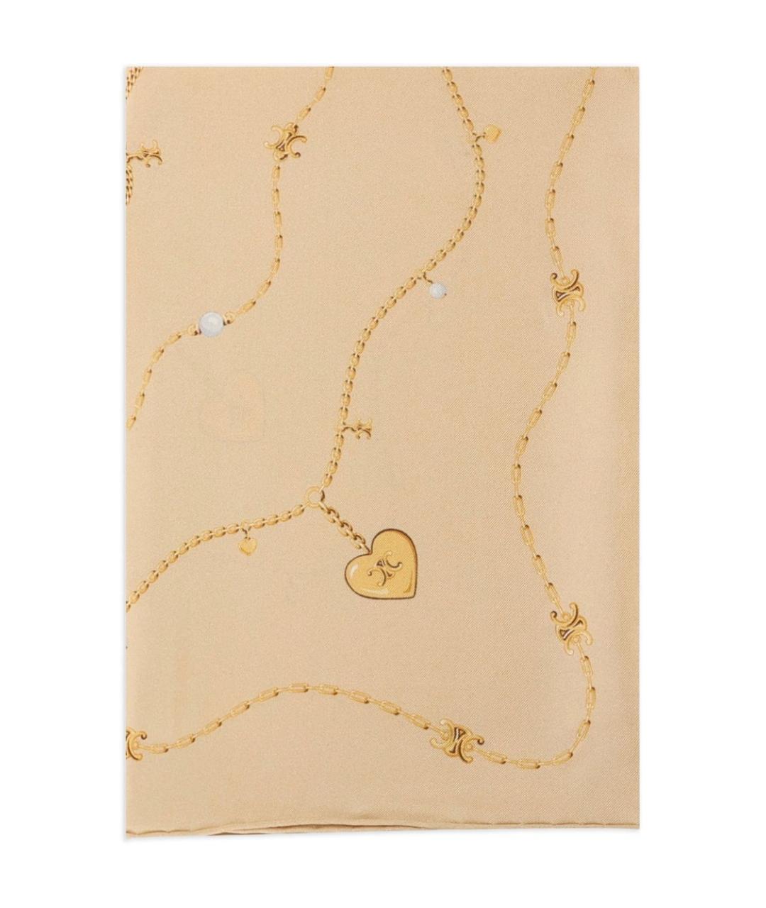 CELINE Бежевый шелковый платок, фото 3