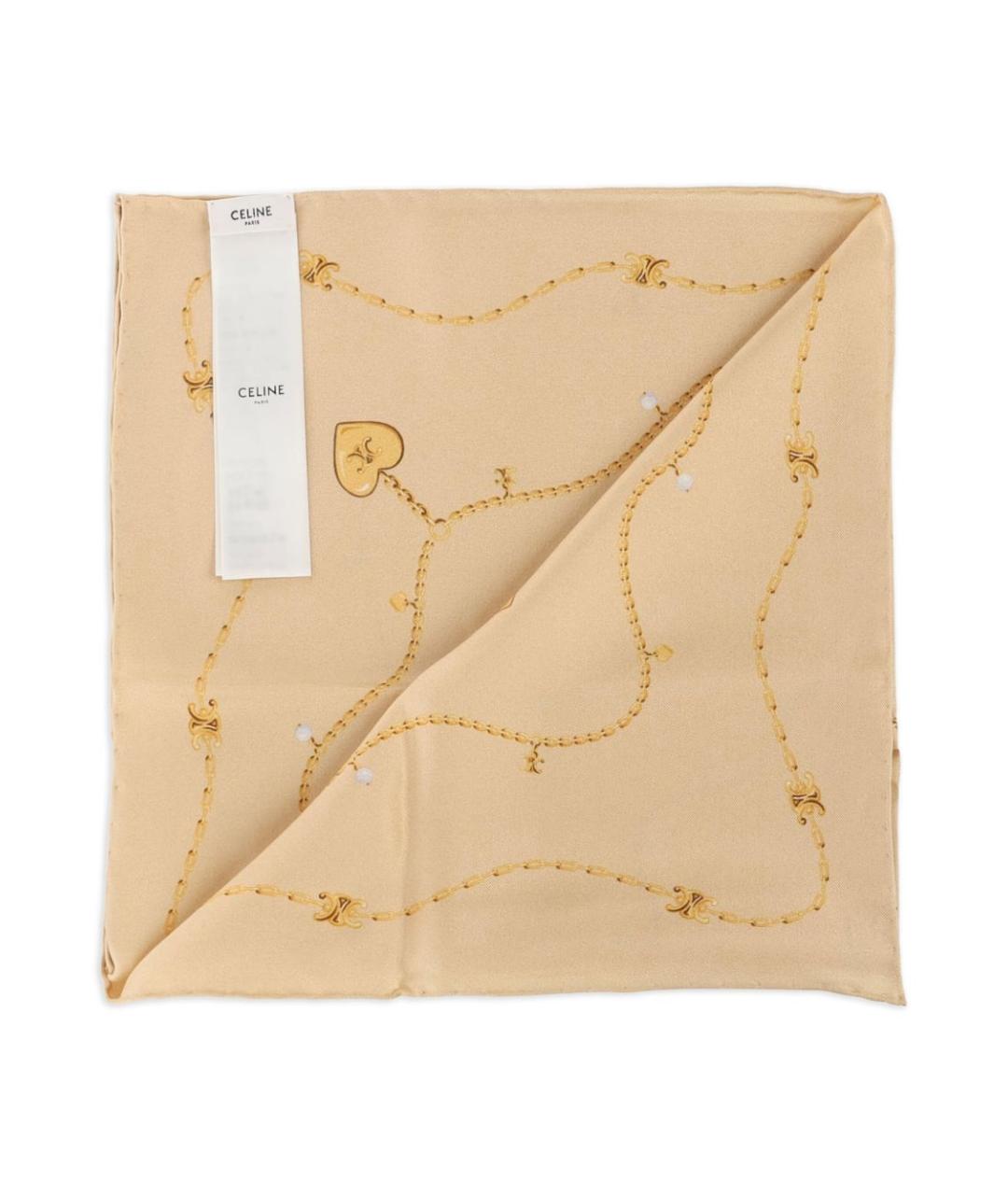 CELINE Бежевый шелковый платок, фото 2
