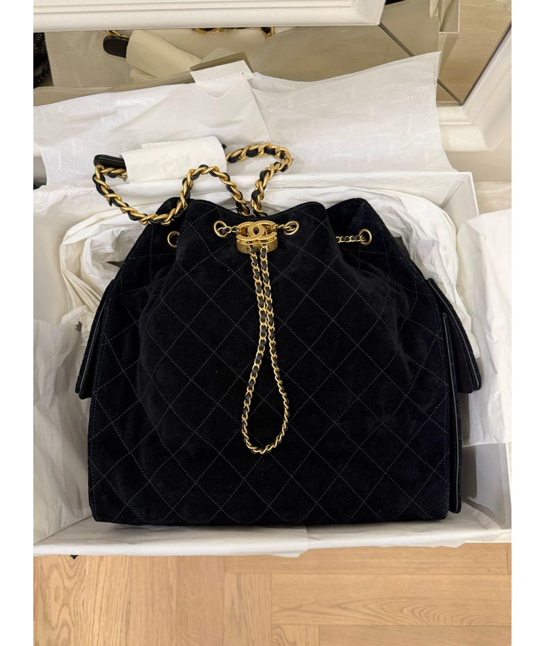 CHANEL Черная замшевая сумка тоут, фото 7