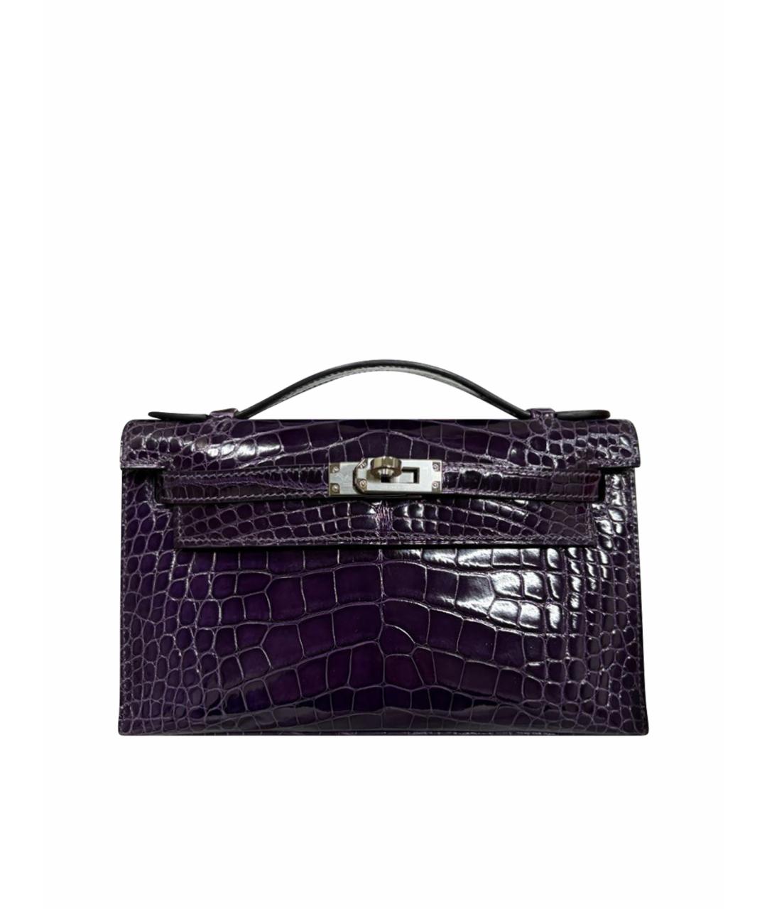 HERMES Фиолетовая сумка с короткими ручками из экзотической кожи, фото 1