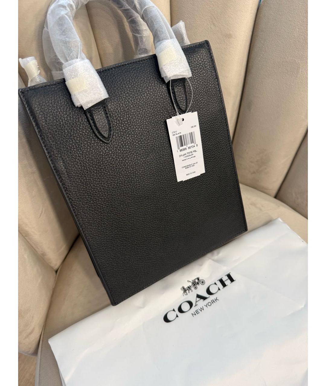 COACH Черная кожаная сумка тоут, фото 3