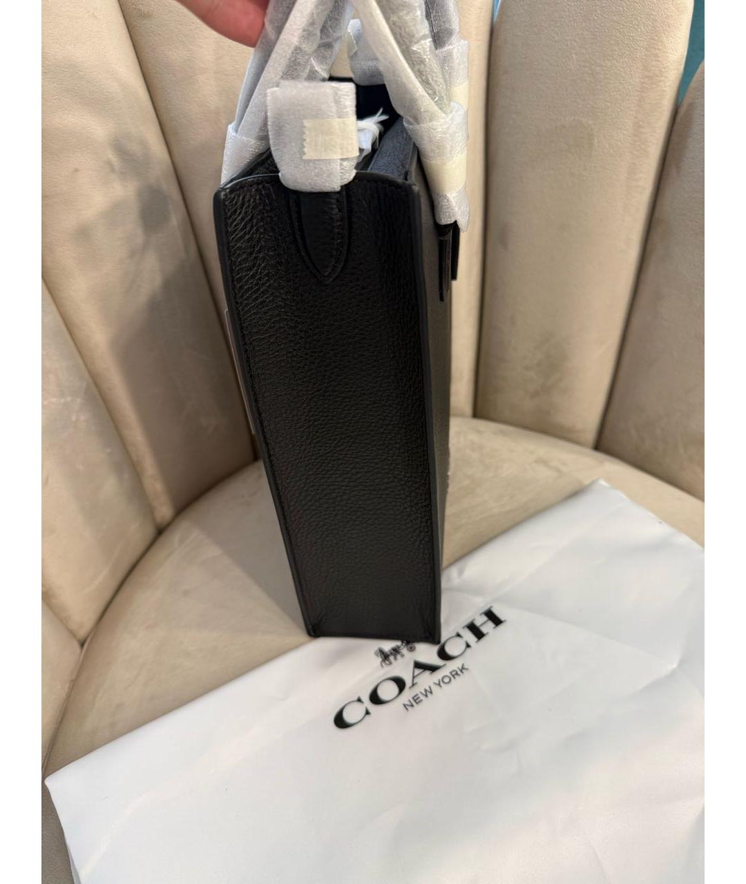 COACH Черная кожаная сумка тоут, фото 5