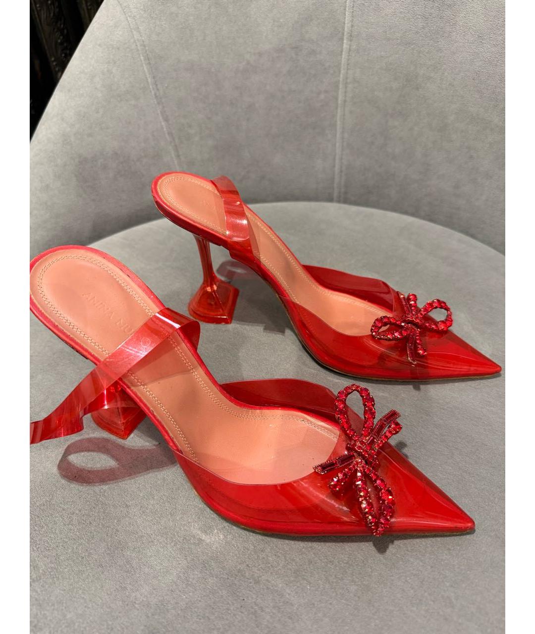 Amina Muaddi Красные босоножки, фото 3