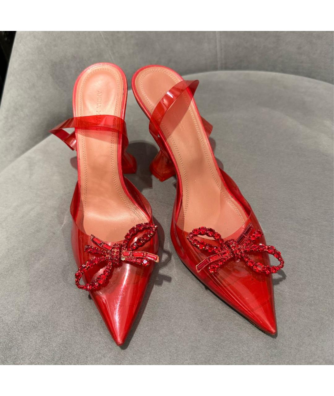 Amina Muaddi Красные босоножки, фото 2