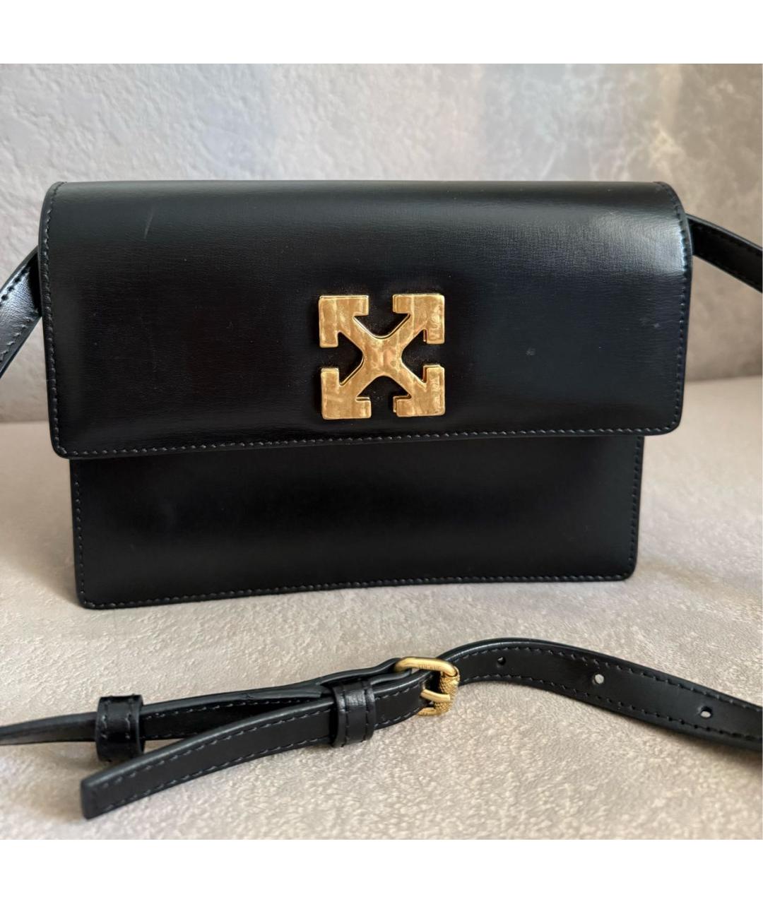 OFF-WHITE Черная кожаная сумка через плечо, фото 7