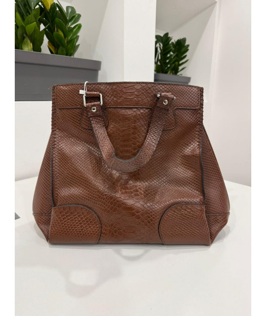 CELINE Коричневая кожаная сумка с короткими ручками, фото 3