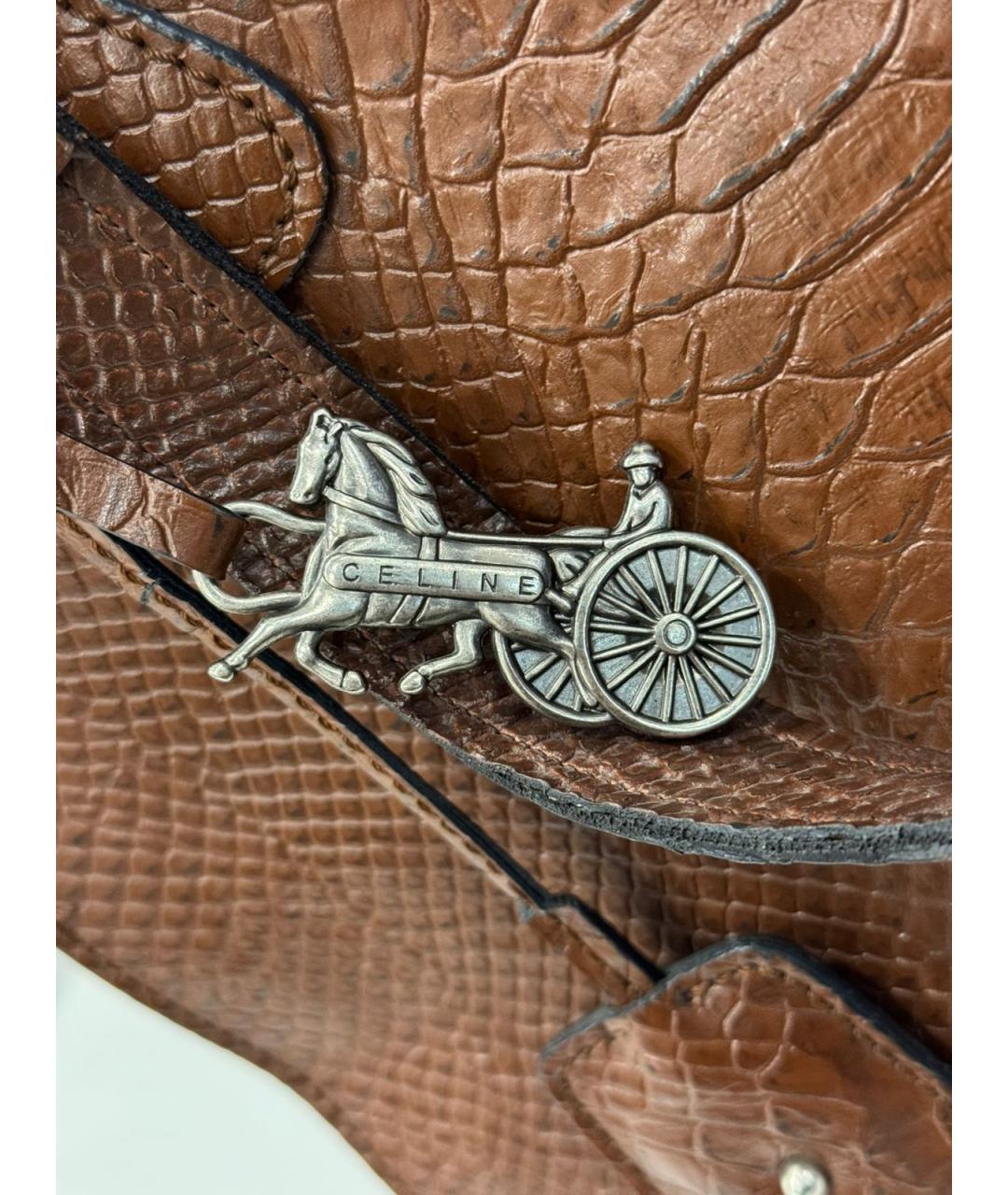 CELINE Коричневая кожаная сумка с короткими ручками, фото 6
