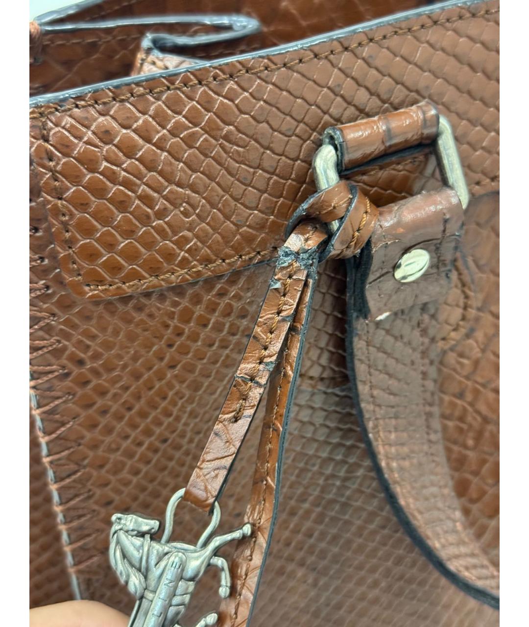 CELINE Коричневая кожаная сумка с короткими ручками, фото 7