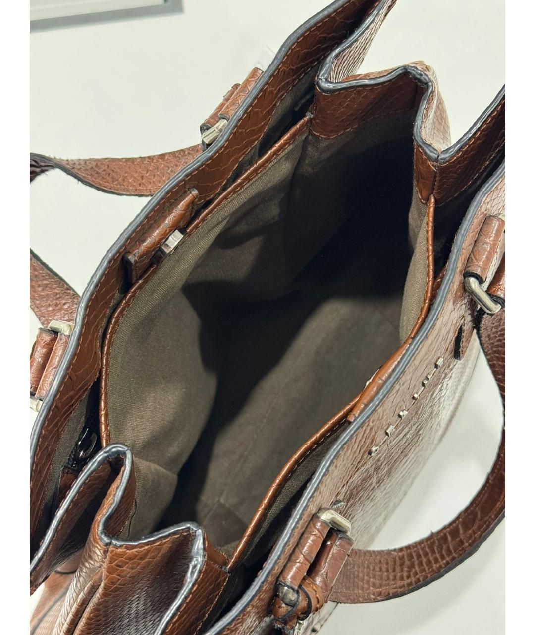 CELINE Коричневая кожаная сумка с короткими ручками, фото 4