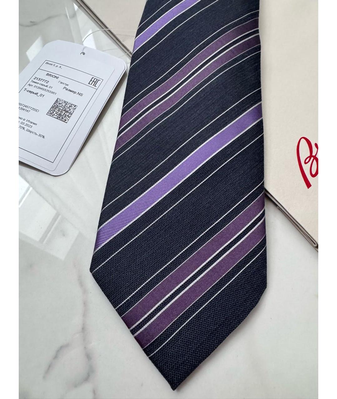 BRIONI Антрацитовый шелковый галстук, фото 4