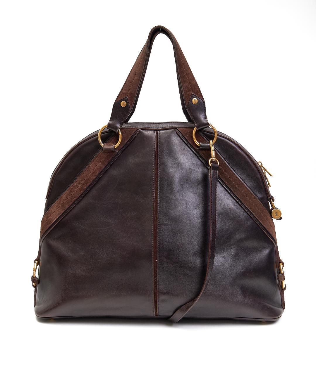 SAINT LAURENT Коричневая кожаная сумка тоут, фото 3