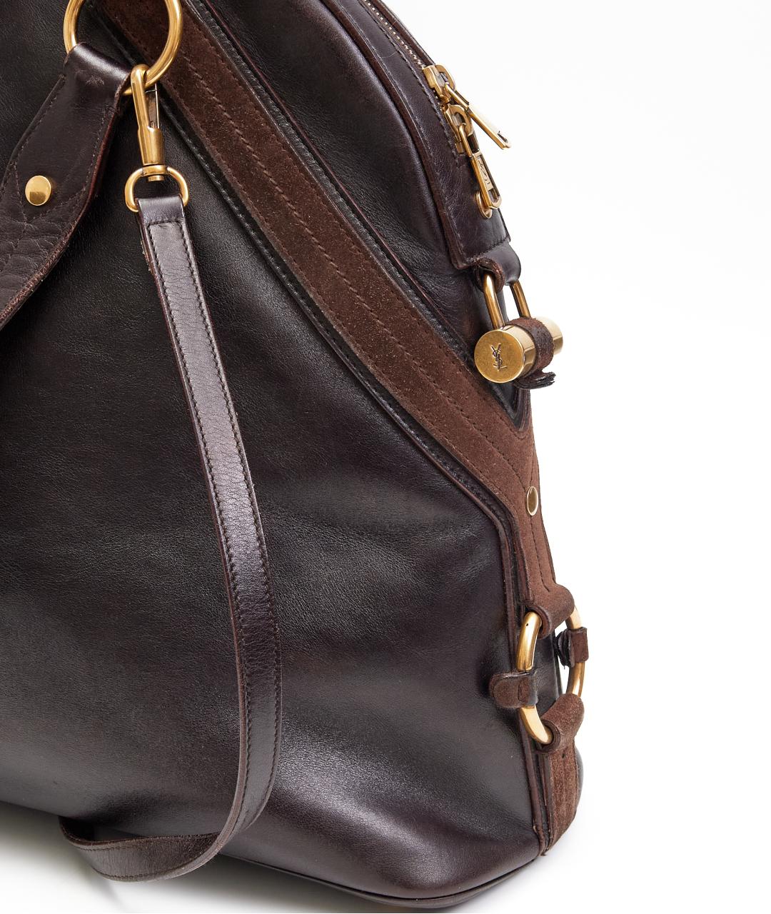 SAINT LAURENT Коричневая кожаная сумка тоут, фото 6