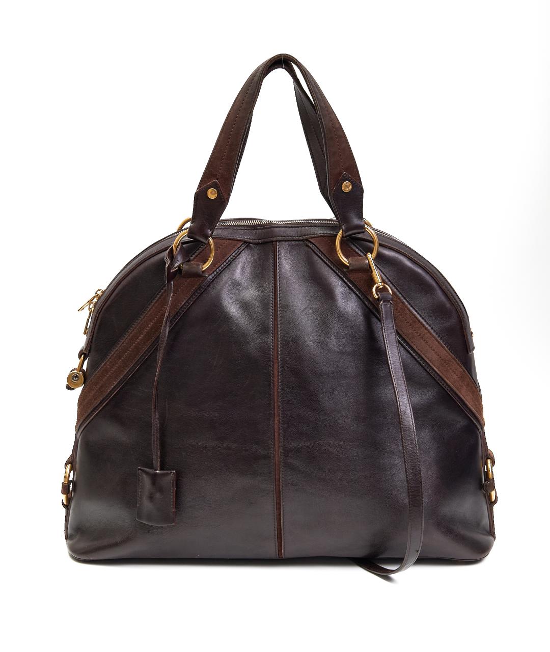 SAINT LAURENT Коричневая кожаная сумка тоут, фото 9