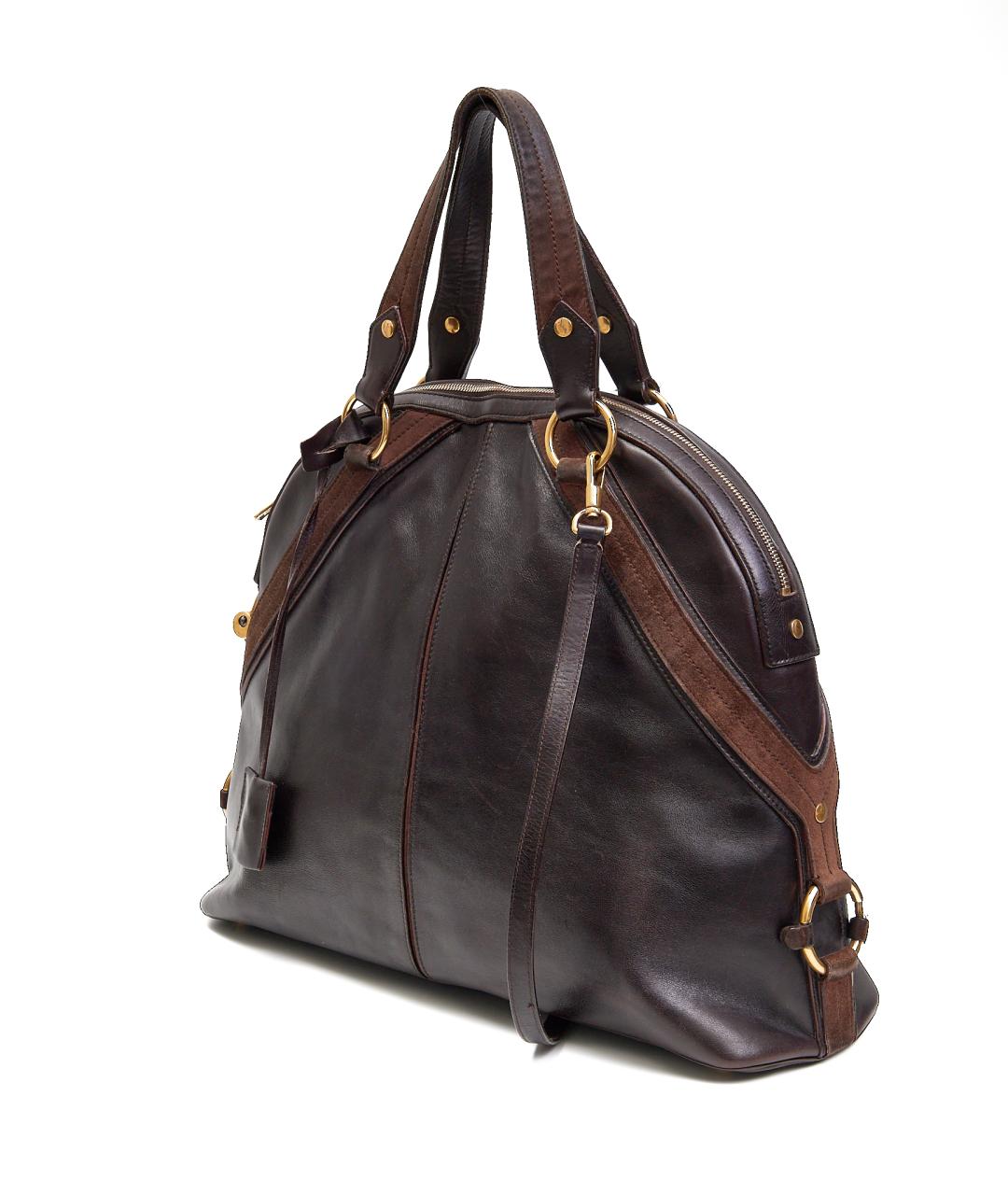 SAINT LAURENT Коричневая кожаная сумка тоут, фото 2