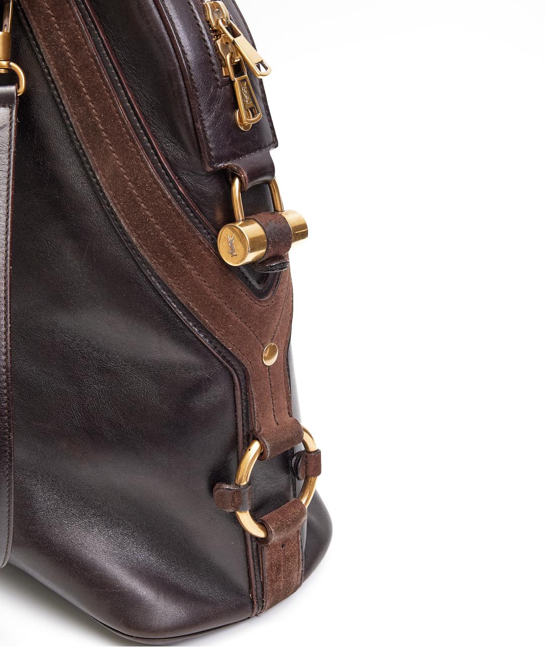 SAINT LAURENT Коричневая кожаная сумка тоут, фото 5