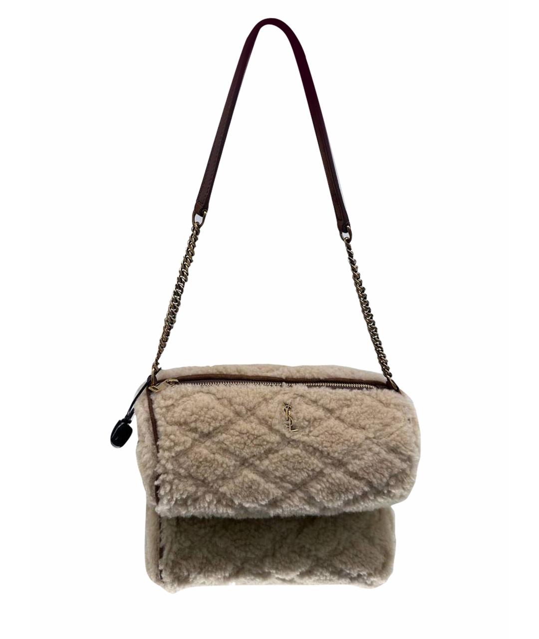 SAINT LAURENT Бежевая меховая сумка с короткими ручками, фото 1