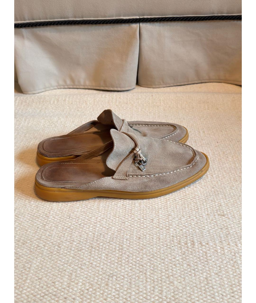 LORO PIANA Бежевые замшевые мюли, фото 8