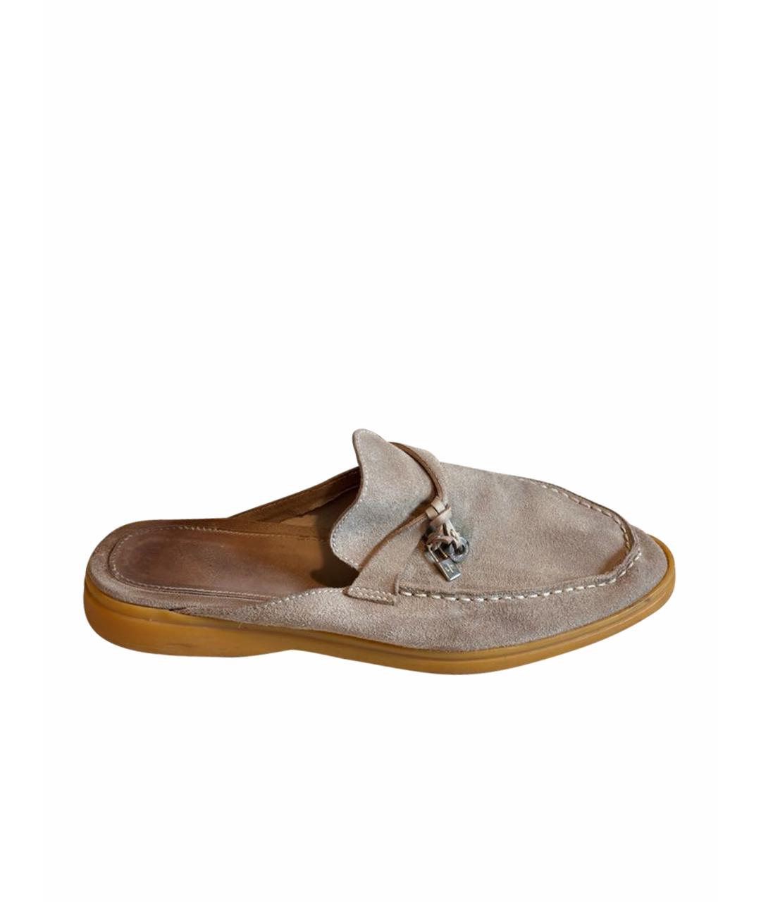 LORO PIANA Бежевые замшевые мюли, фото 1