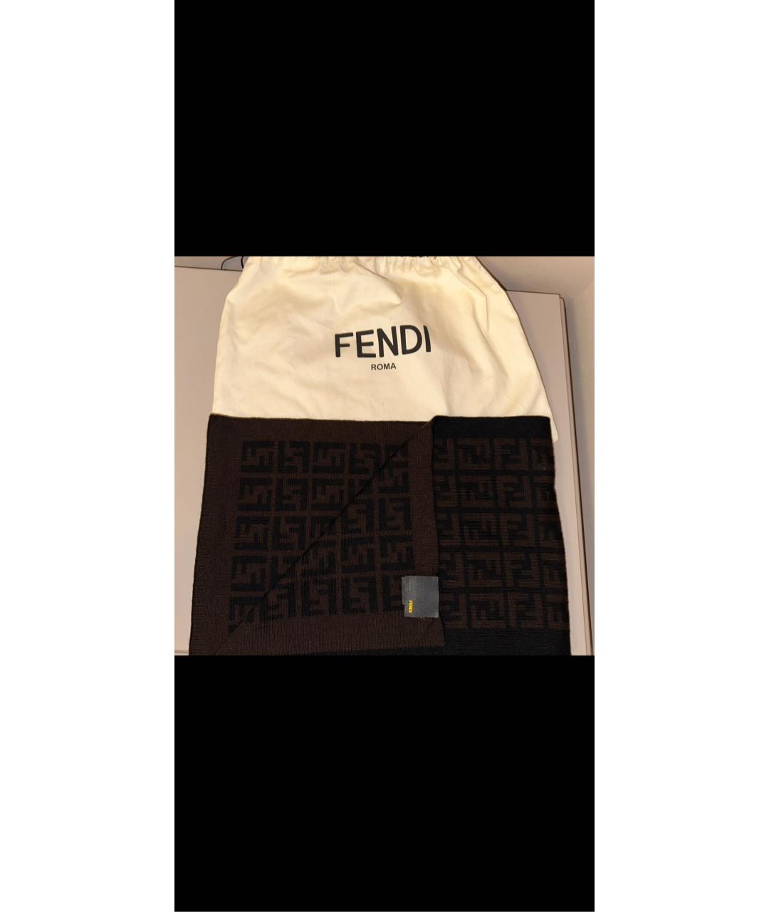FENDI Коричневый шерстяной шарф, фото 4