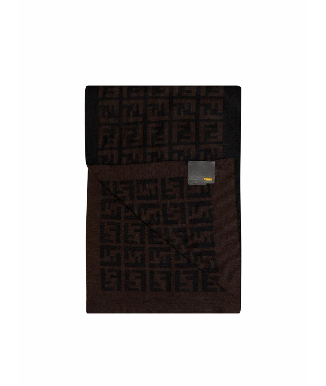 FENDI Коричневый шерстяной шарф, фото 1