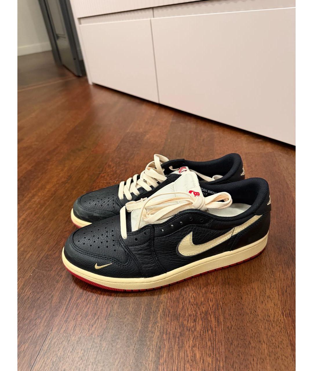 JORDAN Черные кожаные низкие кроссовки / кеды, фото 7