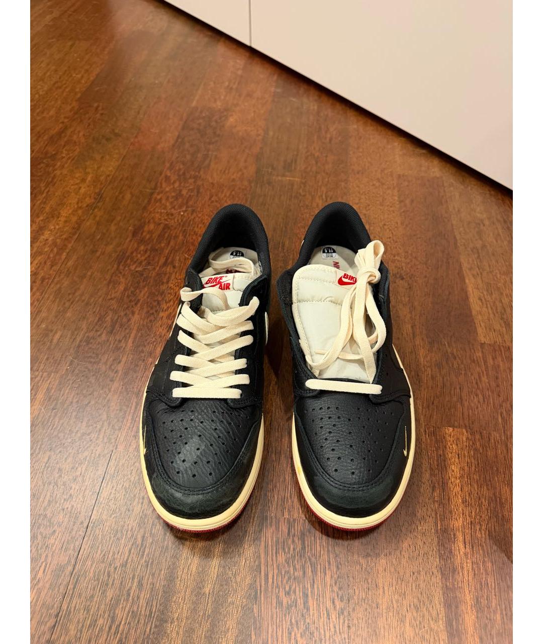 JORDAN Черные кожаные низкие кроссовки / кеды, фото 2