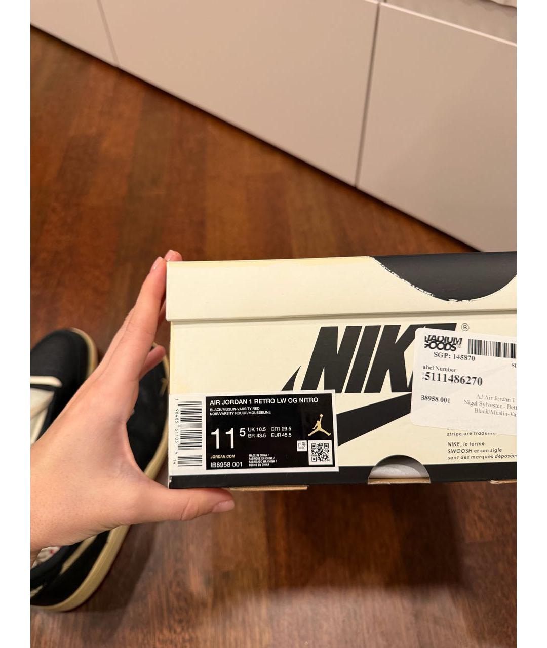 JORDAN Черные кожаные низкие кроссовки / кеды, фото 4