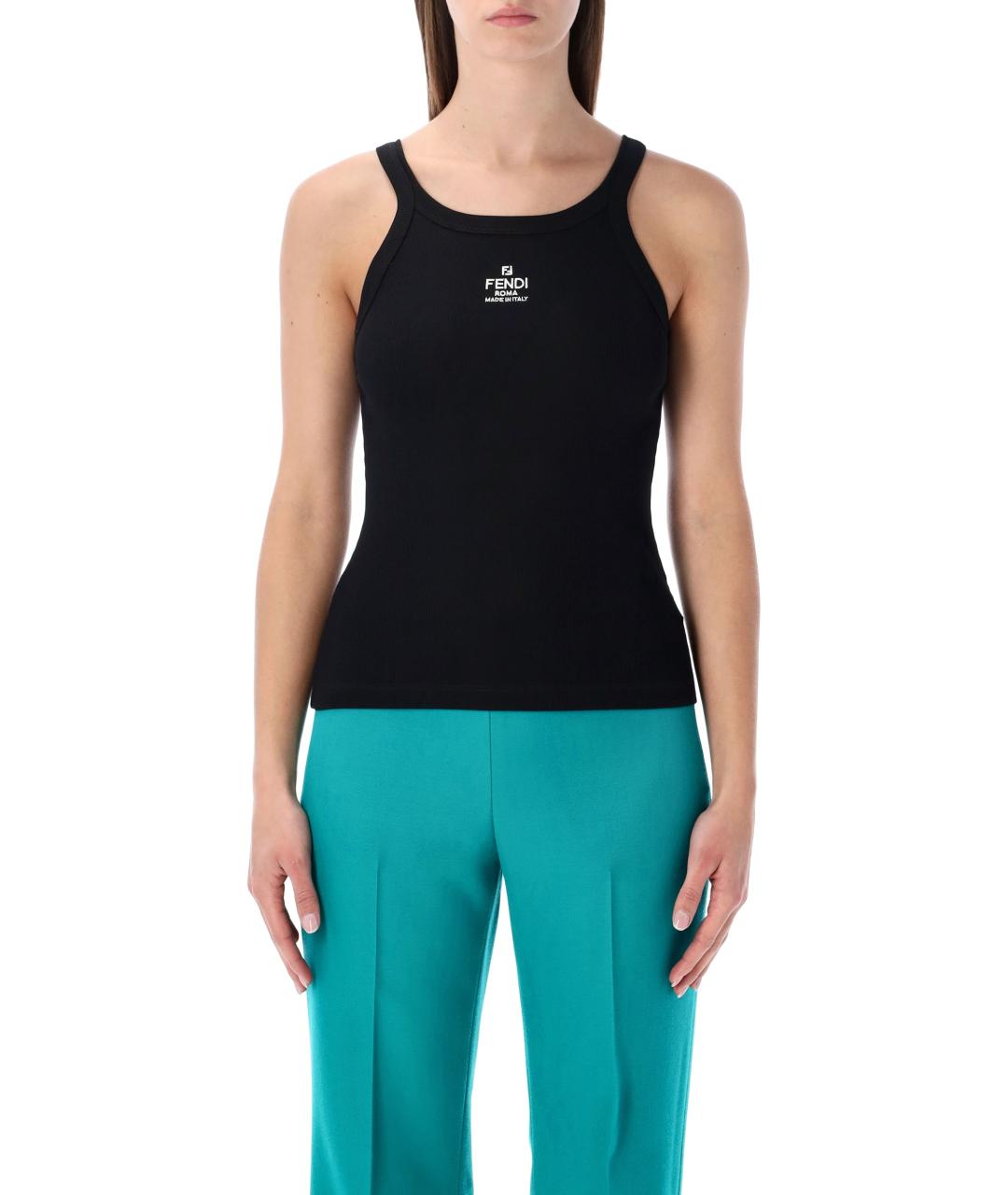 FENDI Черная хлопковая майка, фото 2