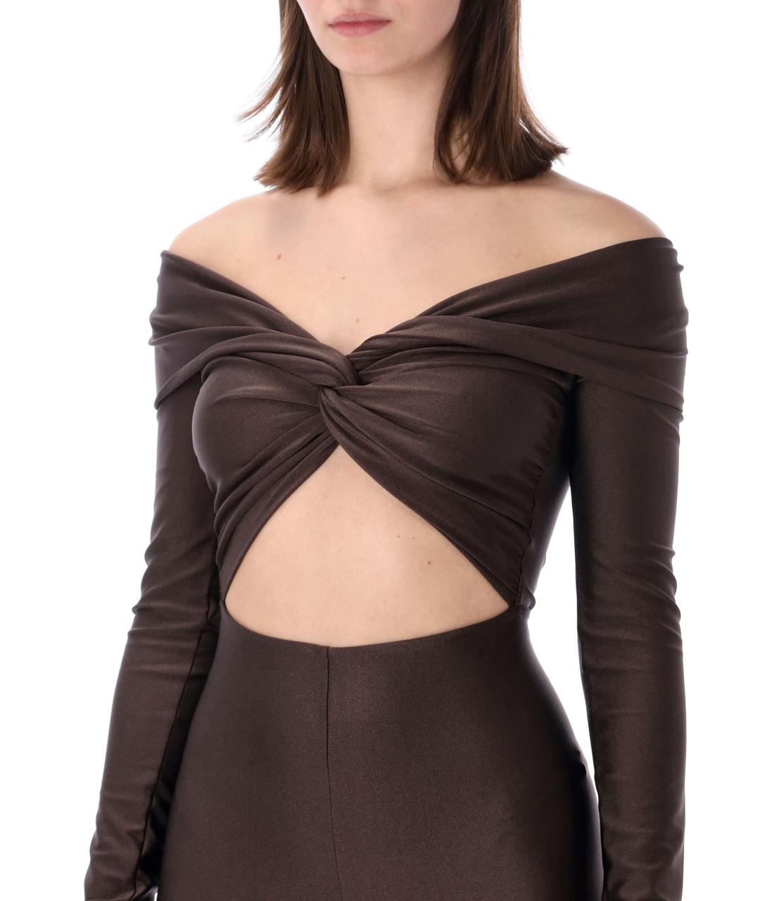 THE ANDAMANE Коричневое полиамидовое платье, фото 4