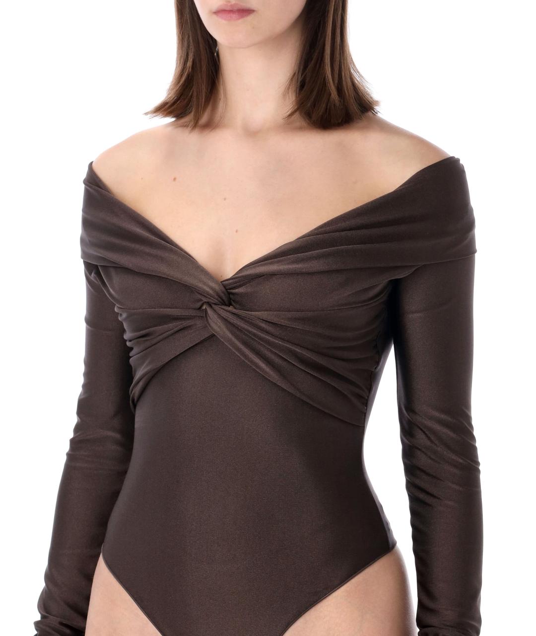 THE ANDAMANE Коричневое полиамидовое боди, фото 3