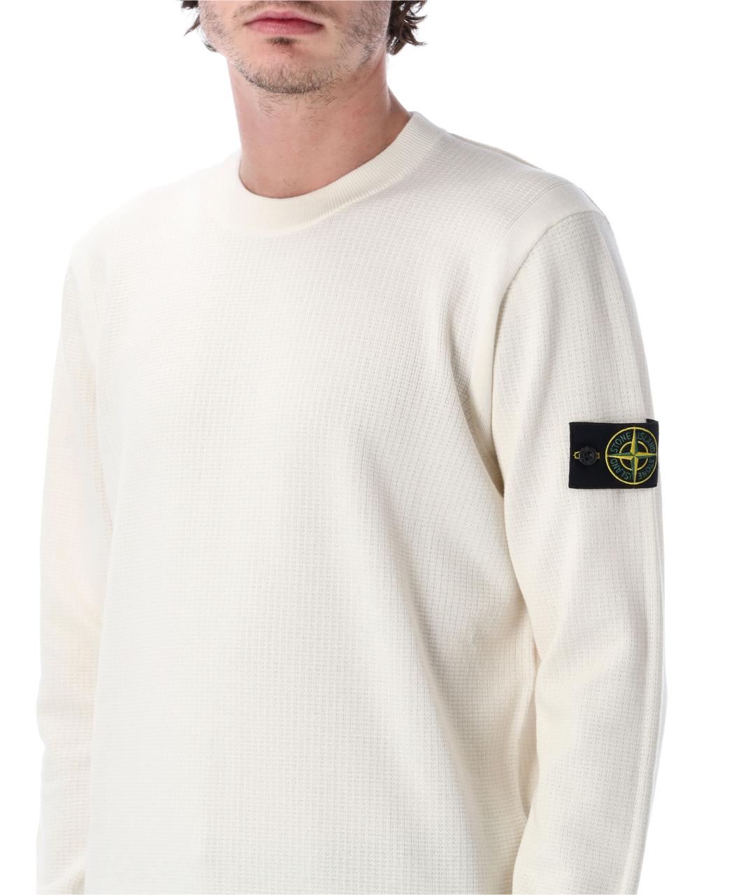 STONE ISLAND Белый хлопковый джемпер / свитер, фото 3