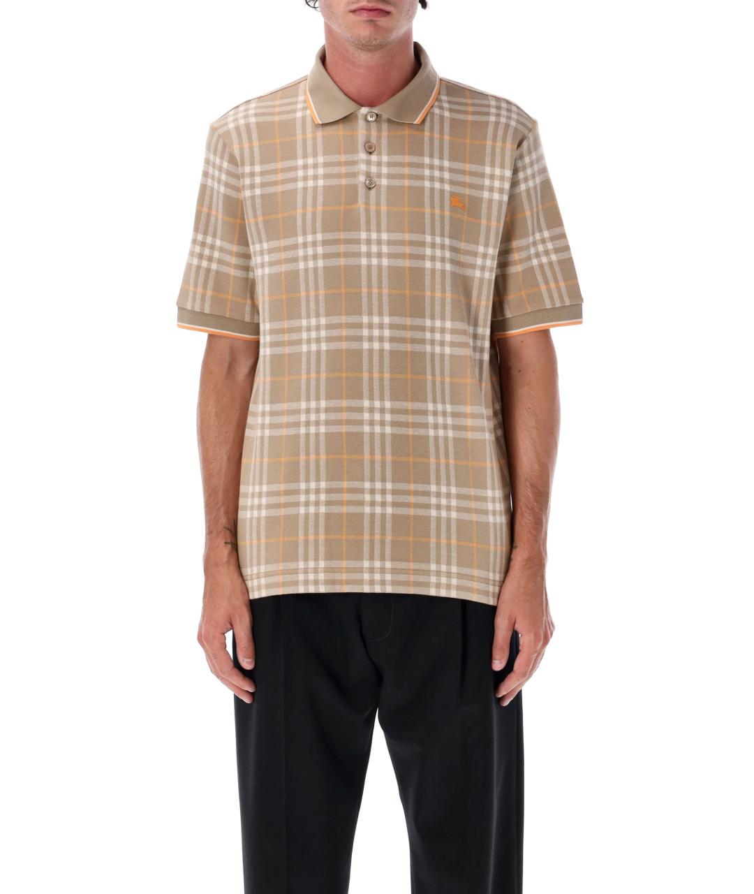 BURBERRY Бежевое хлопковое поло с коротким рукавом, фото 2