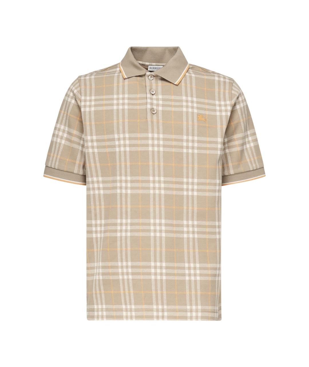 BURBERRY Бежевое хлопковое поло с коротким рукавом, фото 1