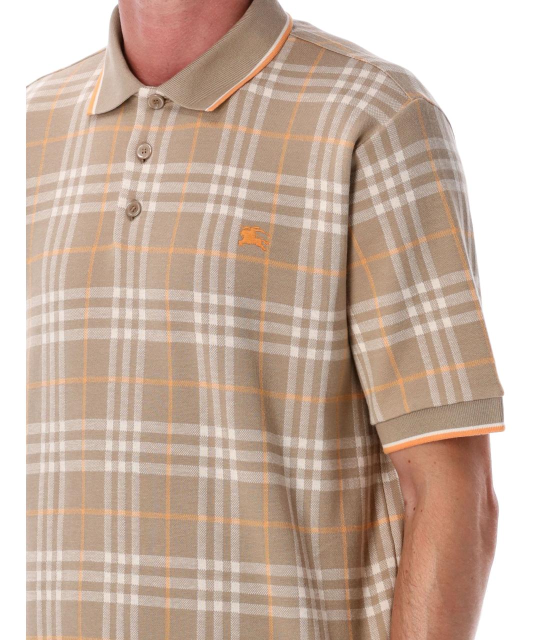 BURBERRY Бежевое хлопковое поло с коротким рукавом, фото 4