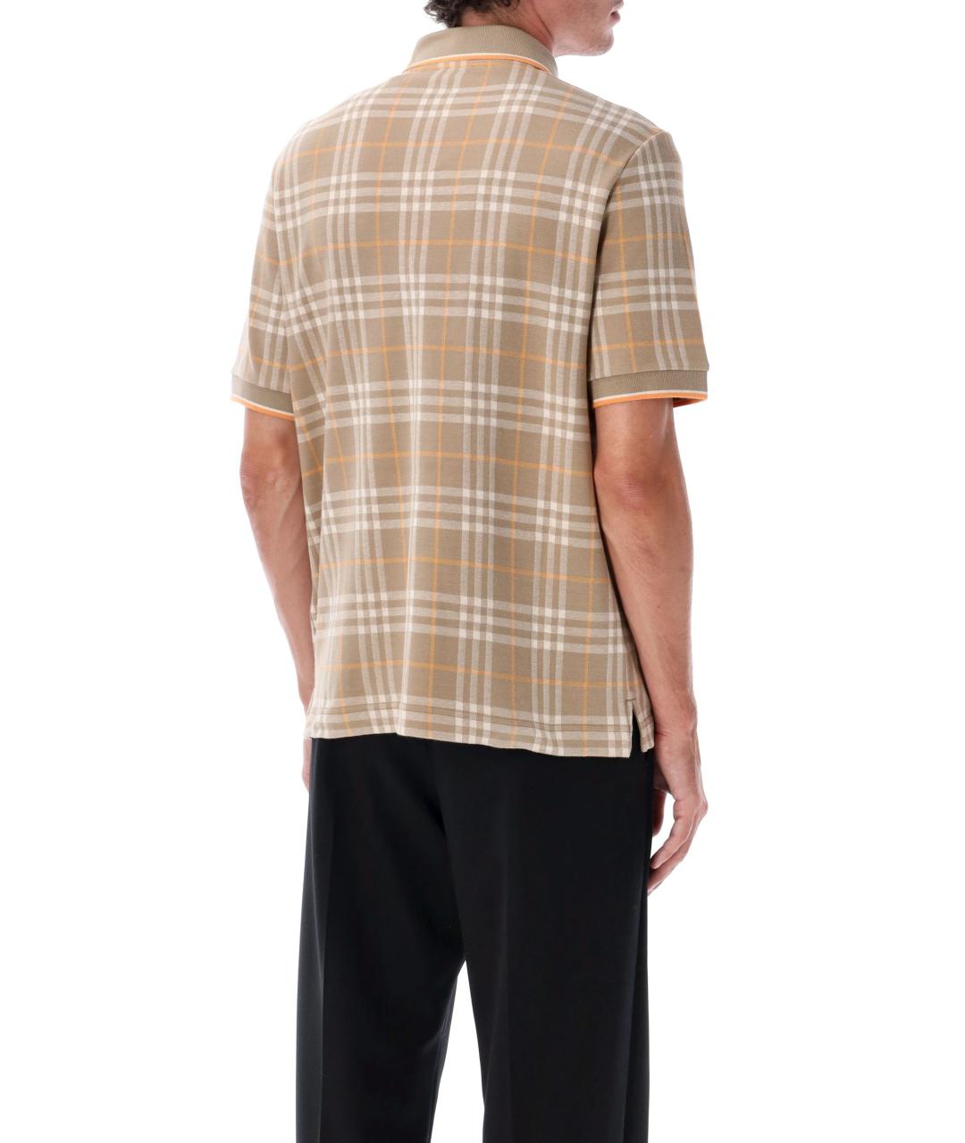 BURBERRY Бежевое хлопковое поло с коротким рукавом, фото 3