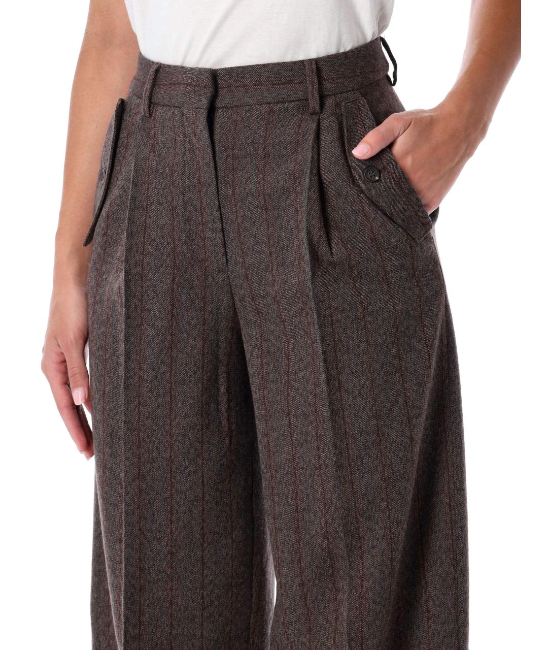 GOLDEN GOOSE DELUXE BRAND Коричневые шерстяные прямые брюки, фото 4