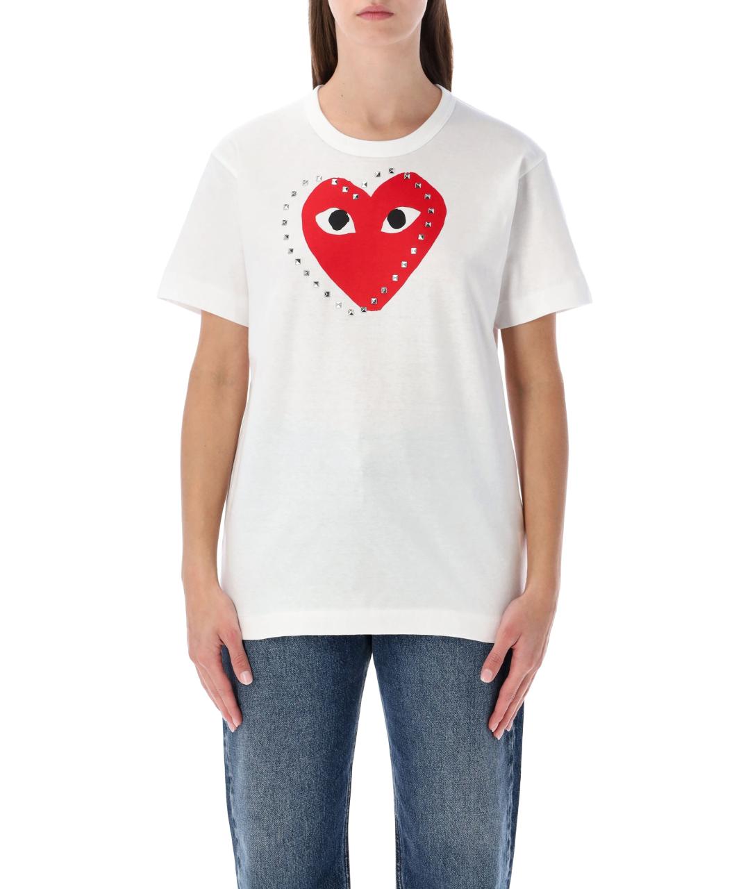 COMME DES GARÇONS PLAY Белая хлопковая футболка, фото 2