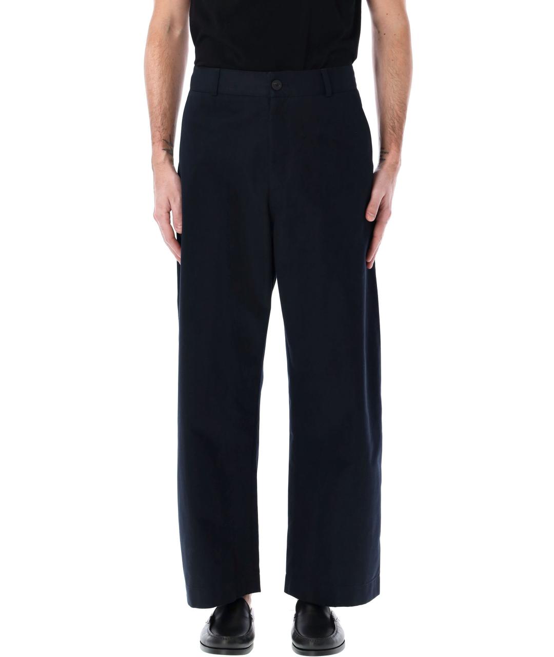 STUDIO NICHOLSON Темно-синие хлопковые повседневные брюки, фото 4