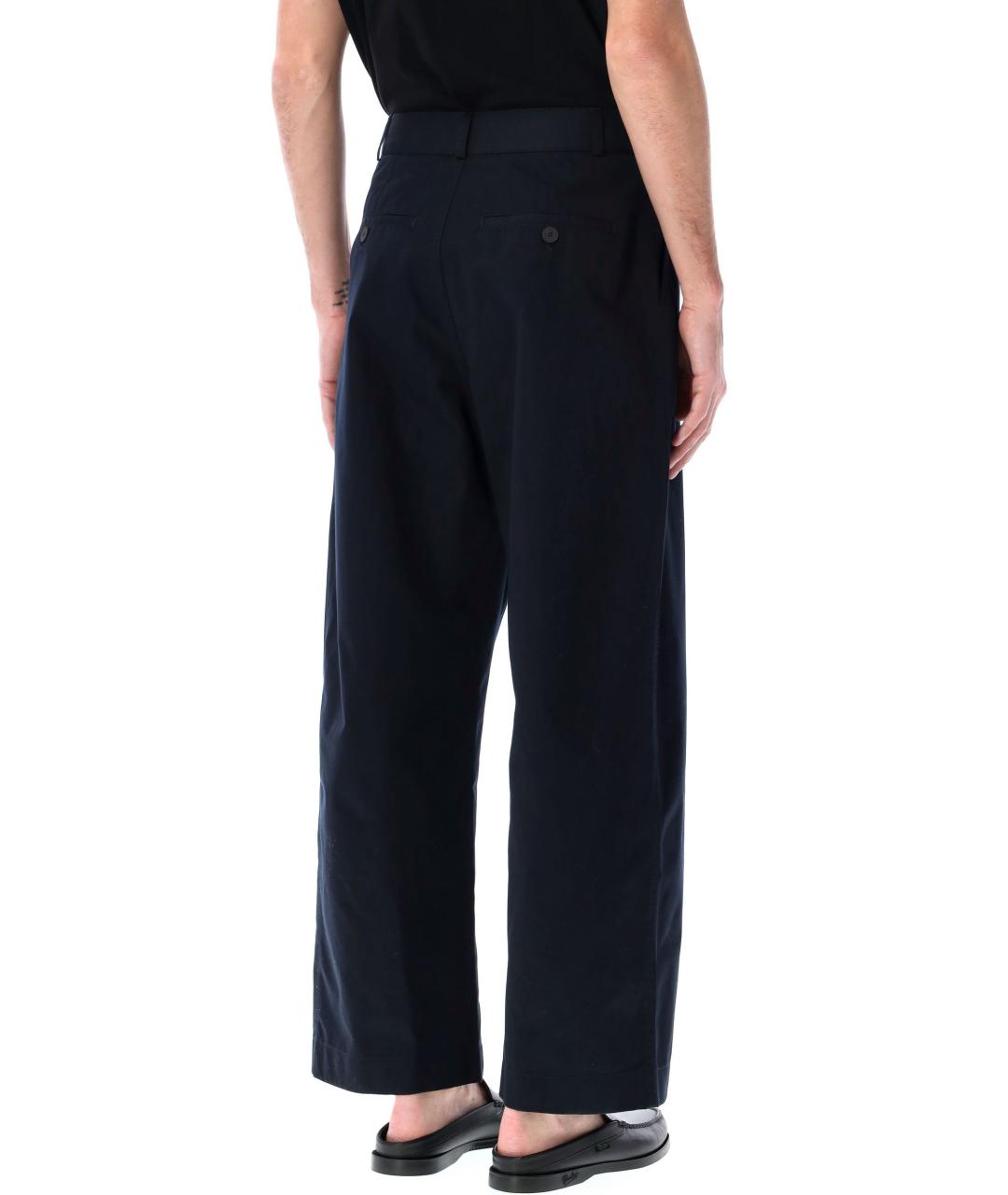 STUDIO NICHOLSON Темно-синие хлопковые повседневные брюки, фото 2