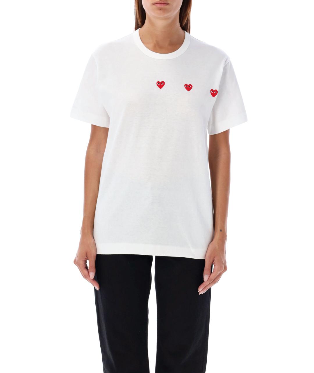 COMME DES GARÇONS PLAY Белая хлопковая футболка, фото 2