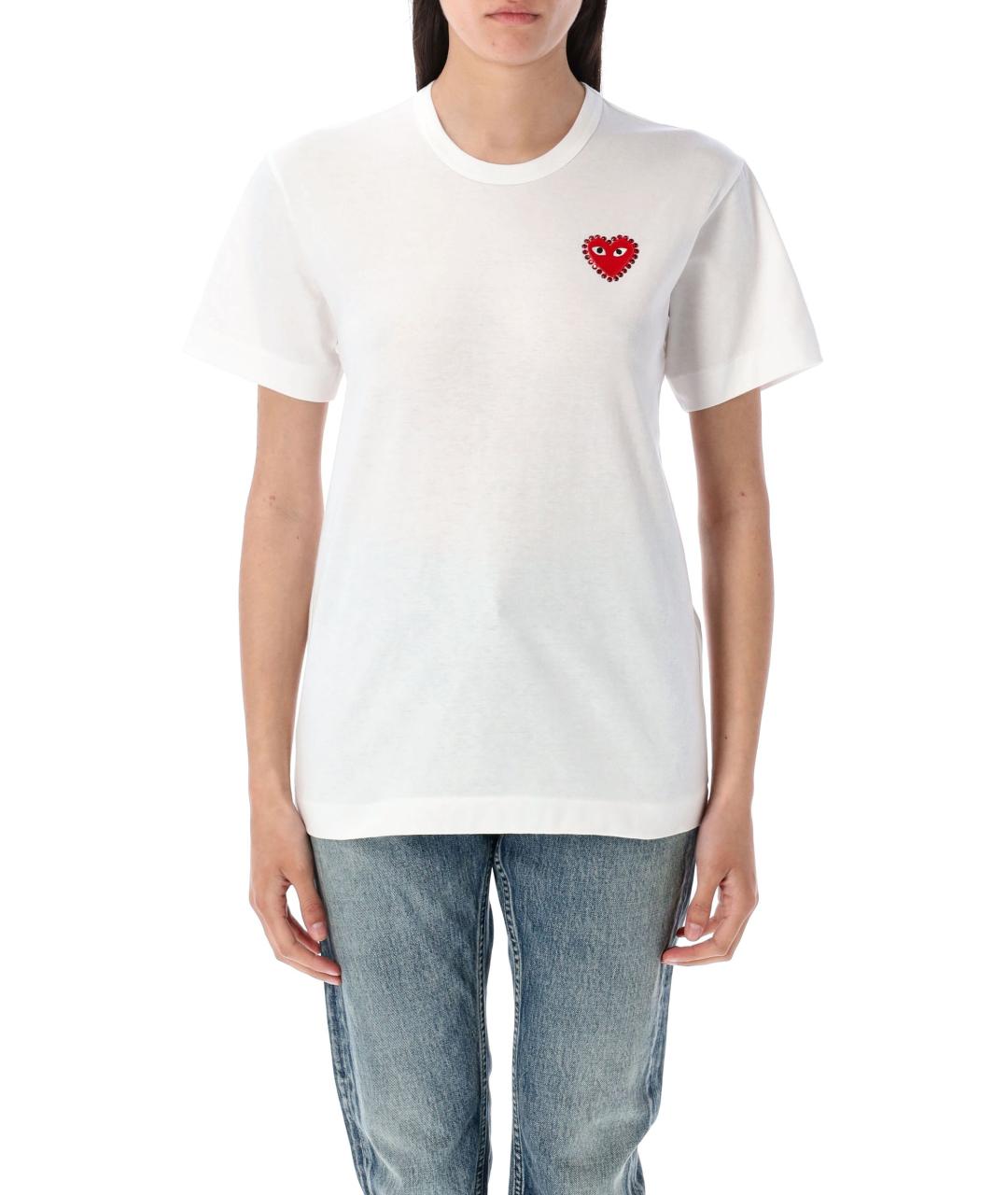 COMME DES GARÇONS PLAY Белая хлопковая футболка, фото 2