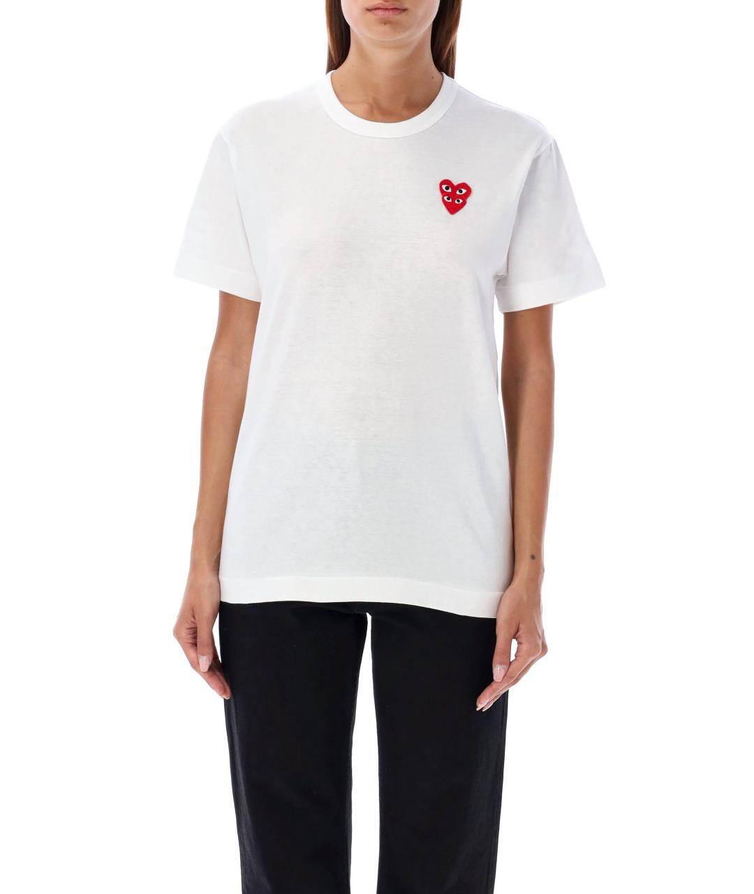 COMME DES GARÇONS PLAY Белая хлопковая футболка, фото 2