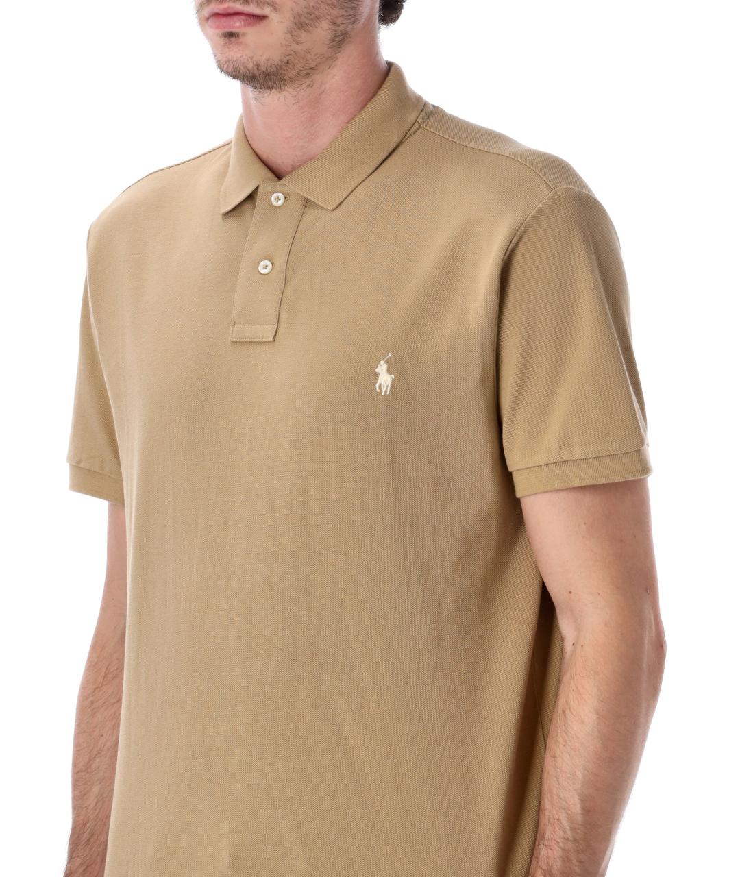 POLO RALPH LAUREN Бежевое хлопковое поло с коротким рукавом, фото 4