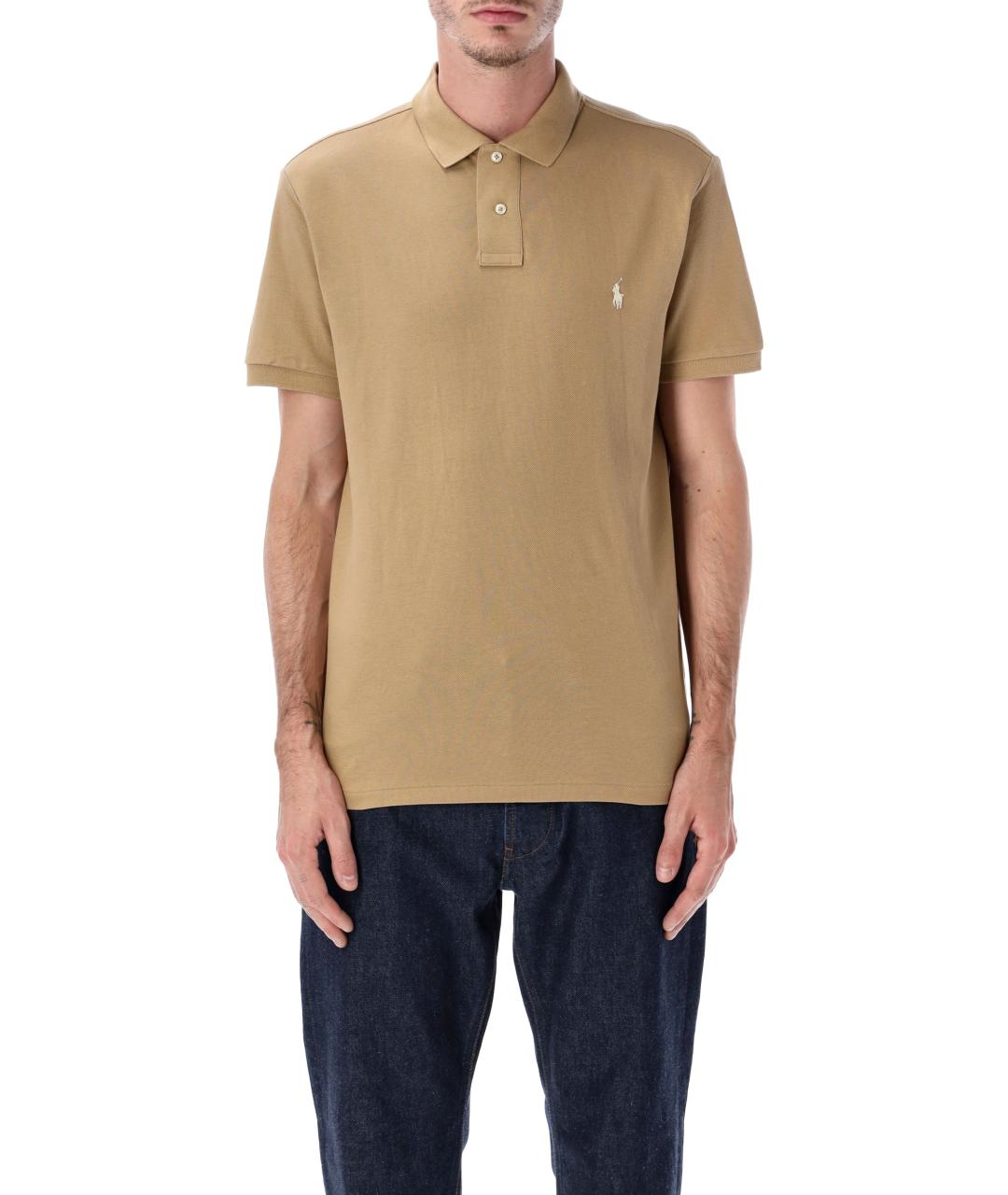 POLO RALPH LAUREN Бежевое хлопковое поло с коротким рукавом, фото 2