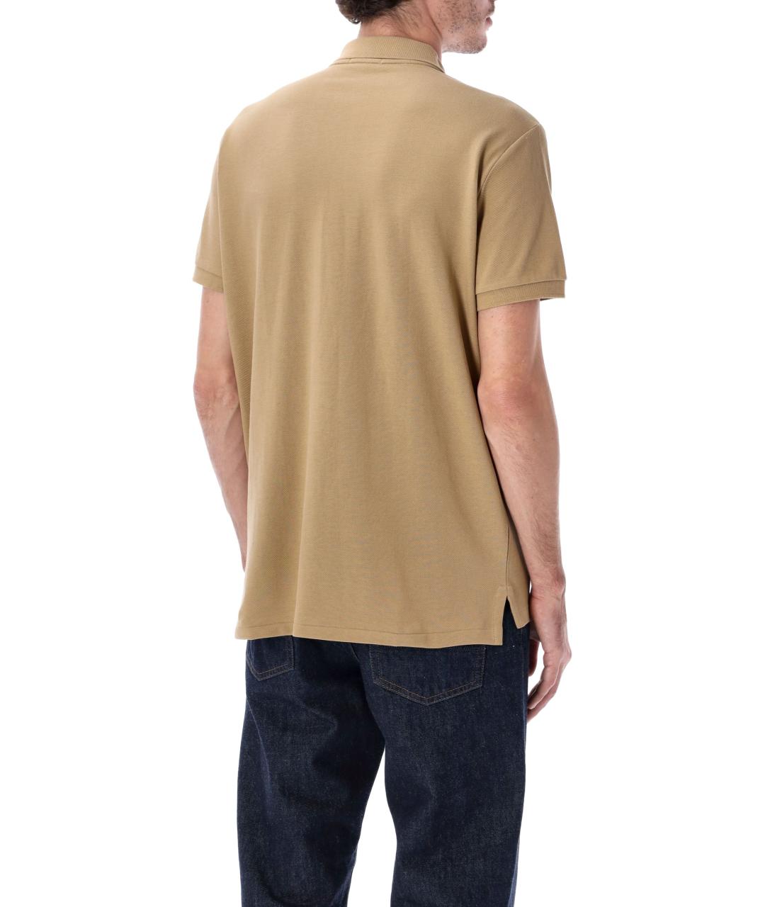 POLO RALPH LAUREN Бежевое хлопковое поло с коротким рукавом, фото 3
