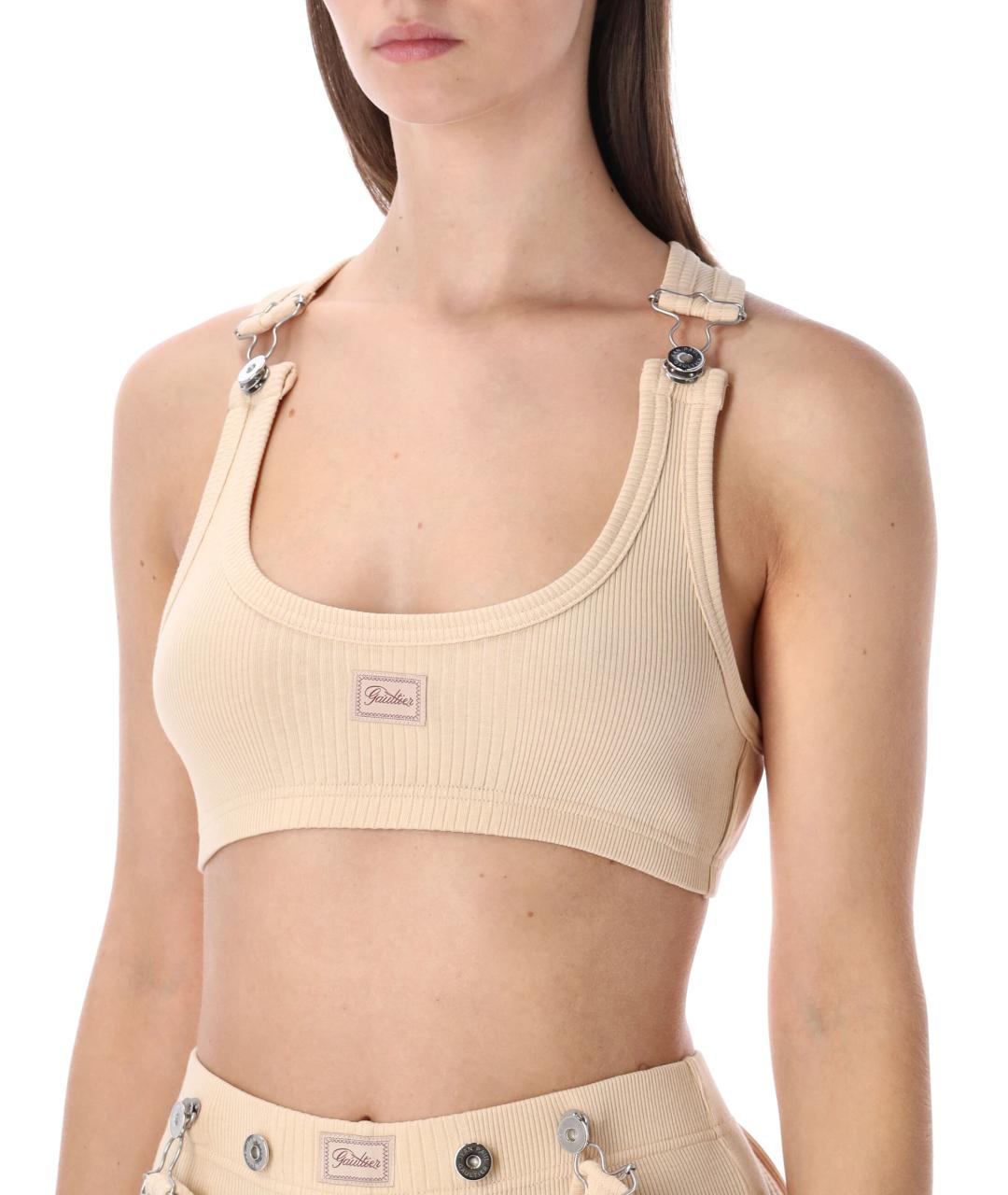 JEAN PAUL GAULTIER Бежевая хлопковая майка, фото 4